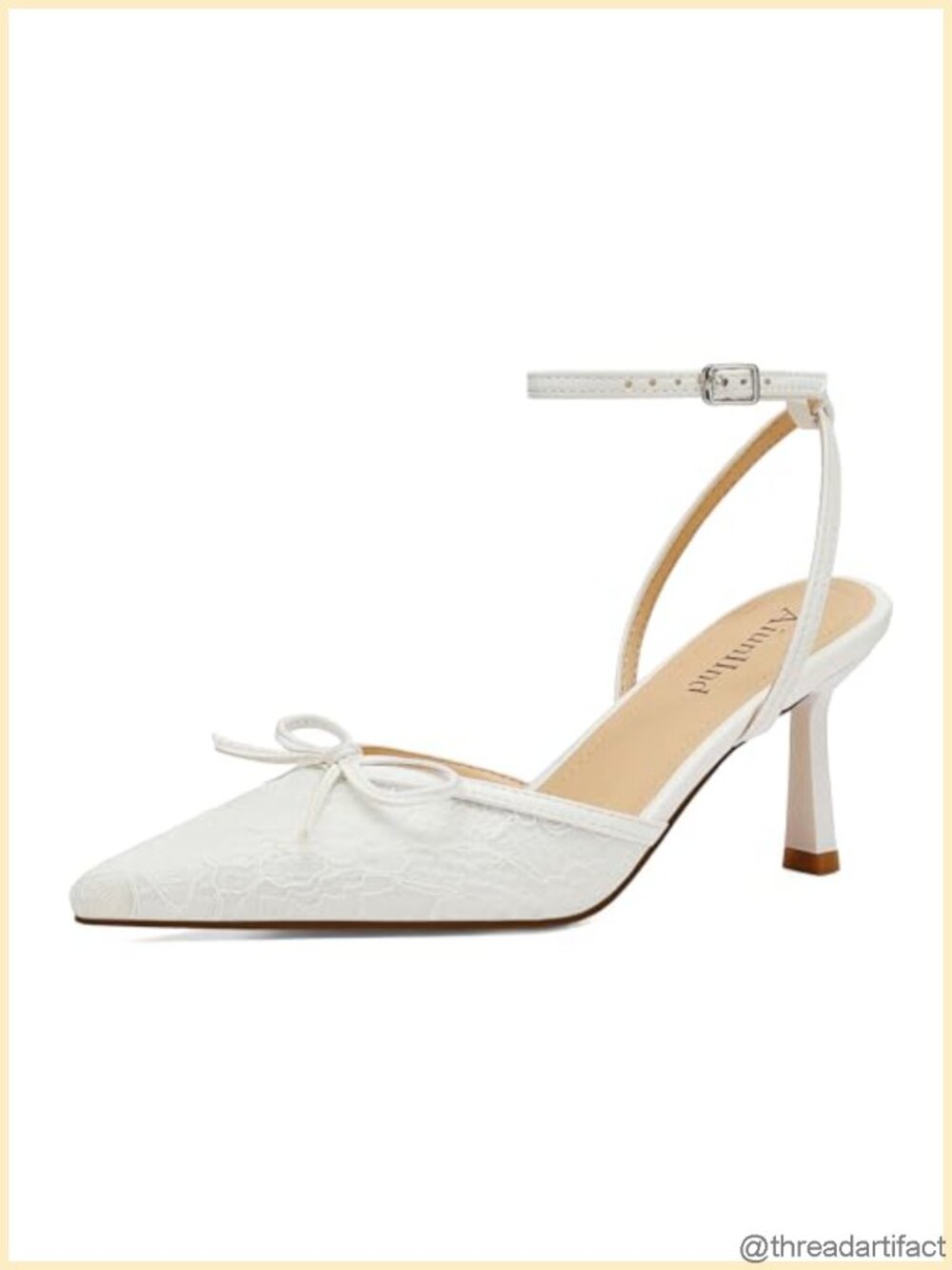 Lace Kitten Heels Pointed Toe Ankle Strap Pumps Women